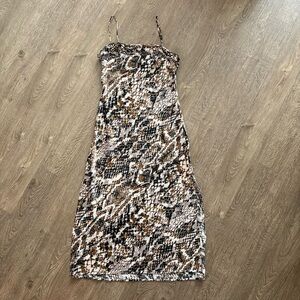Anthropologie Snake-Print Midi Slip Dress in Brown, Black & White